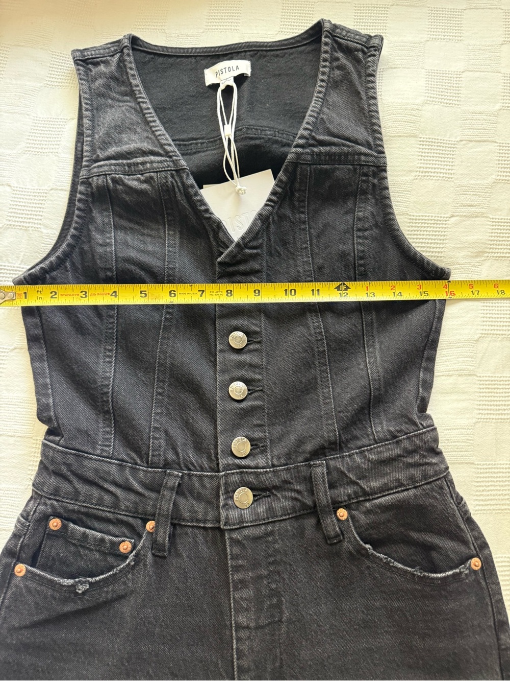 NWT Pistola Aria Denim Jumpsuit Mulholland Black Wide Leg Sz S - Picture 10 of 13